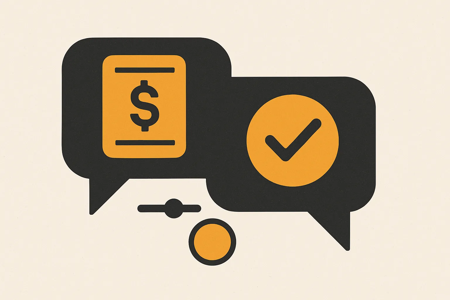 Flat vector illustration of a chat bubble exchanging simple budget and qualification shapes
