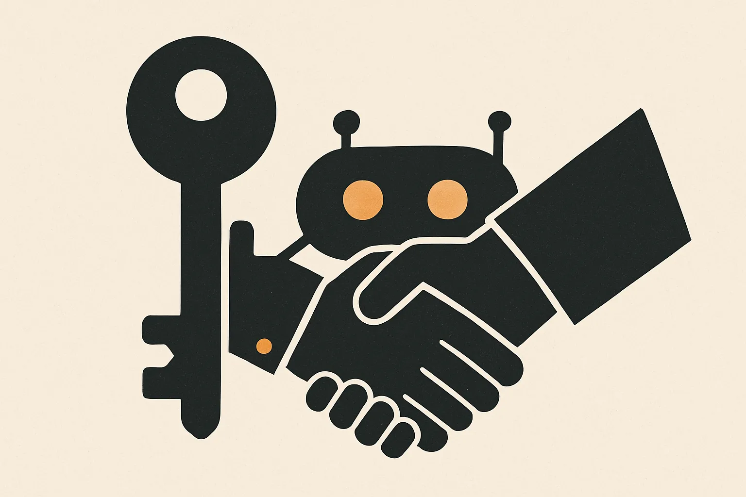 Flat vector illustration of a key and a handshake representing a handed-off real estate lead