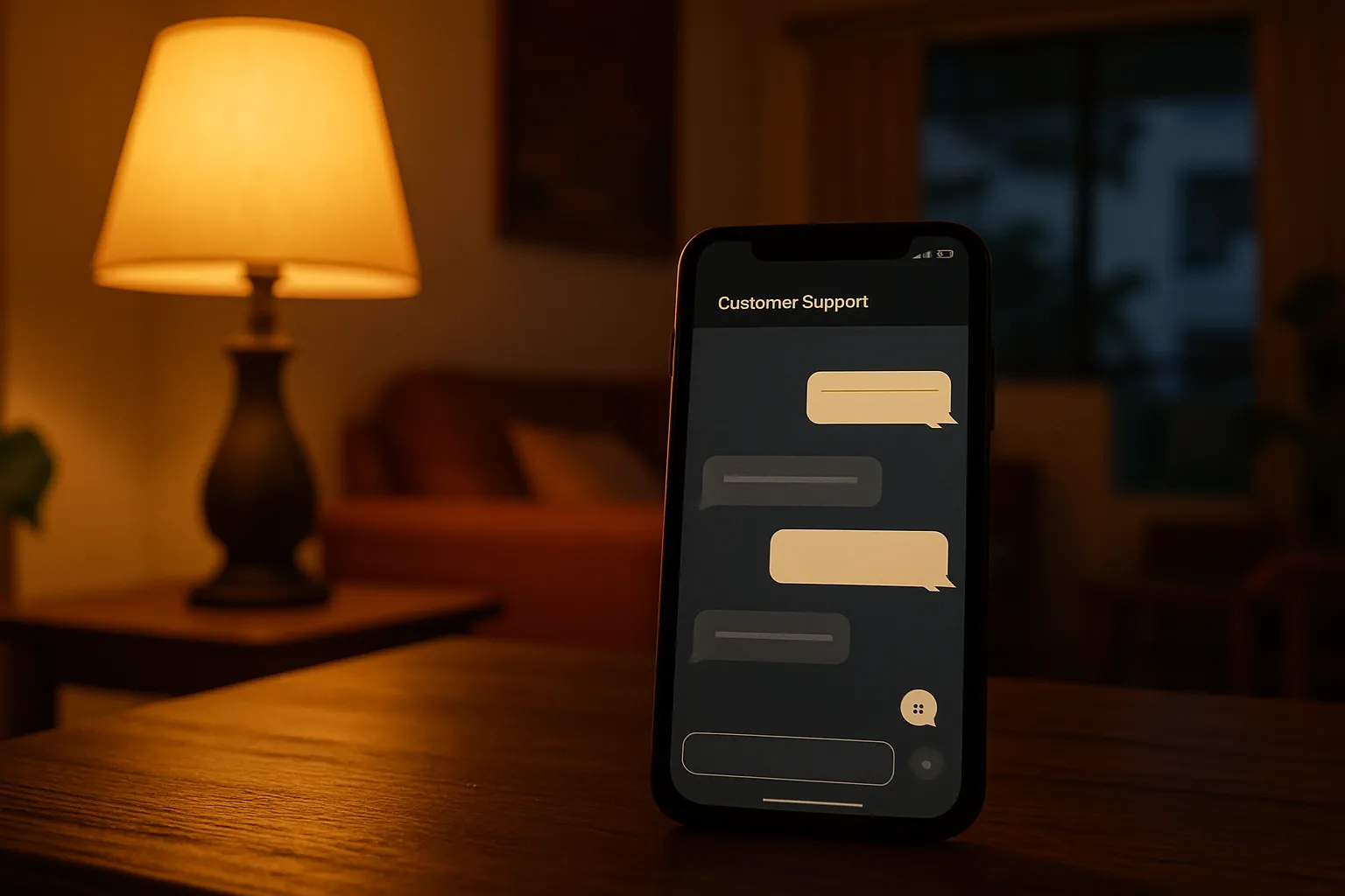 A website chat bubble answering a customer question late at night