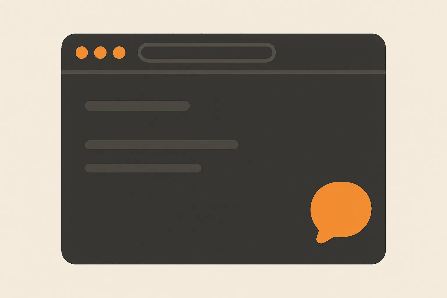 Flat vector website browser window with a small chat bubble in the bottom corner