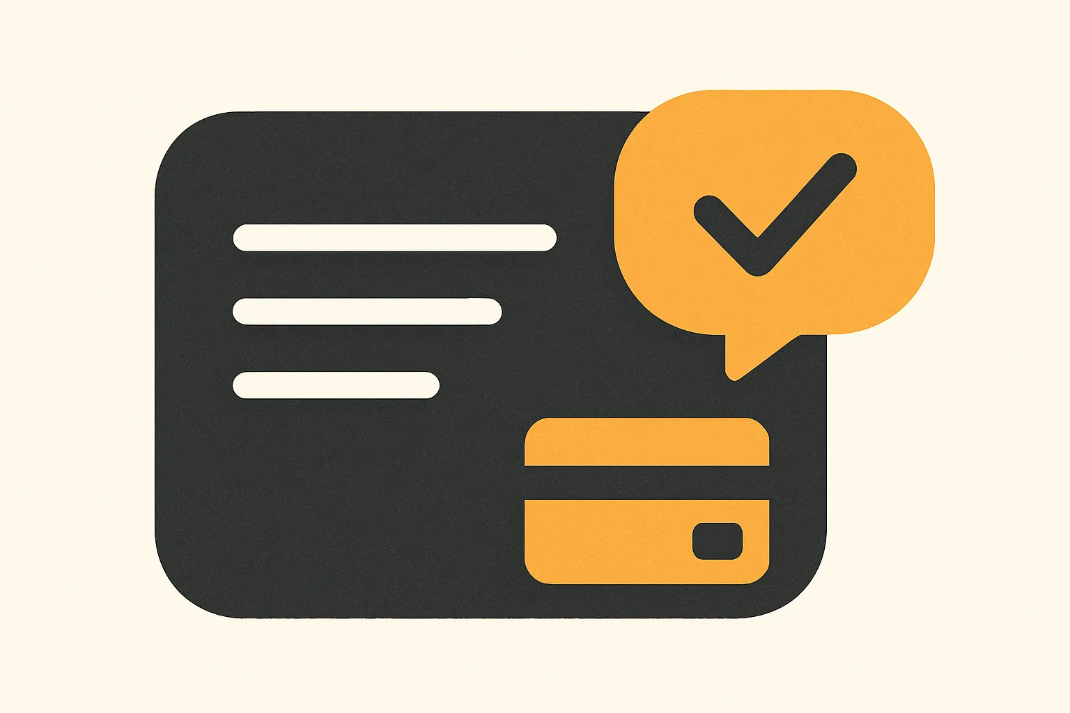 Flat vector illustration of a checkout panel with a reassuring chat bubble beside it