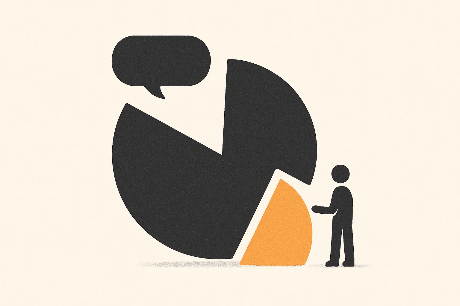 Flat vector illustration of a circular split where a large arc is handled automatically and a small slice is handed to a person.