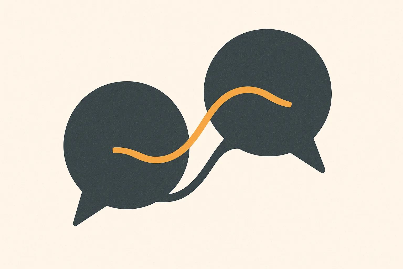Two chat bubbles in an open, flowing back-and-forth conversation