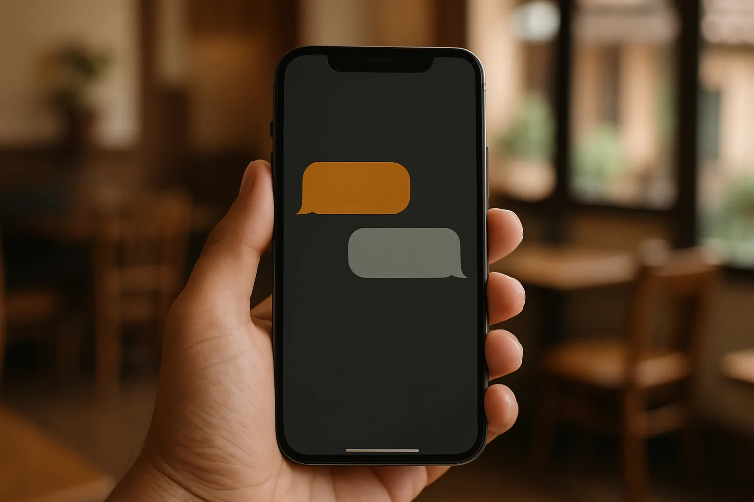 Close-up of a smartphone showing a friendly chat conversation that ends with the customer deciding to buy